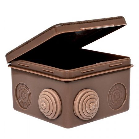 Коробка распределительная КМР-030-031 с крышкой (80x80x50) 7 мембранных вводов тёмное дерево IP54 EKF PROxima