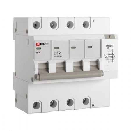 Автоматический выключатель дифференциального тока АД-4 4P 32А характеристика C 30мА тип АС электронный 6кА PROXIMA EKF